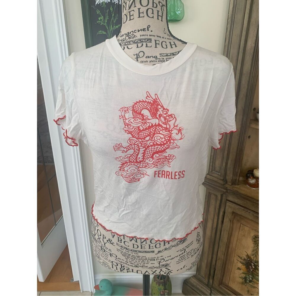 Papaya USA T-Shirt Women Medium White Cropped Graphic Print